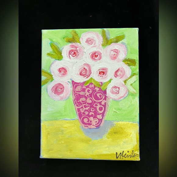 Pink Peonies “ An Original Still Life Acrylic Painting  12”x9” On Canvas - Picture 5 of 10